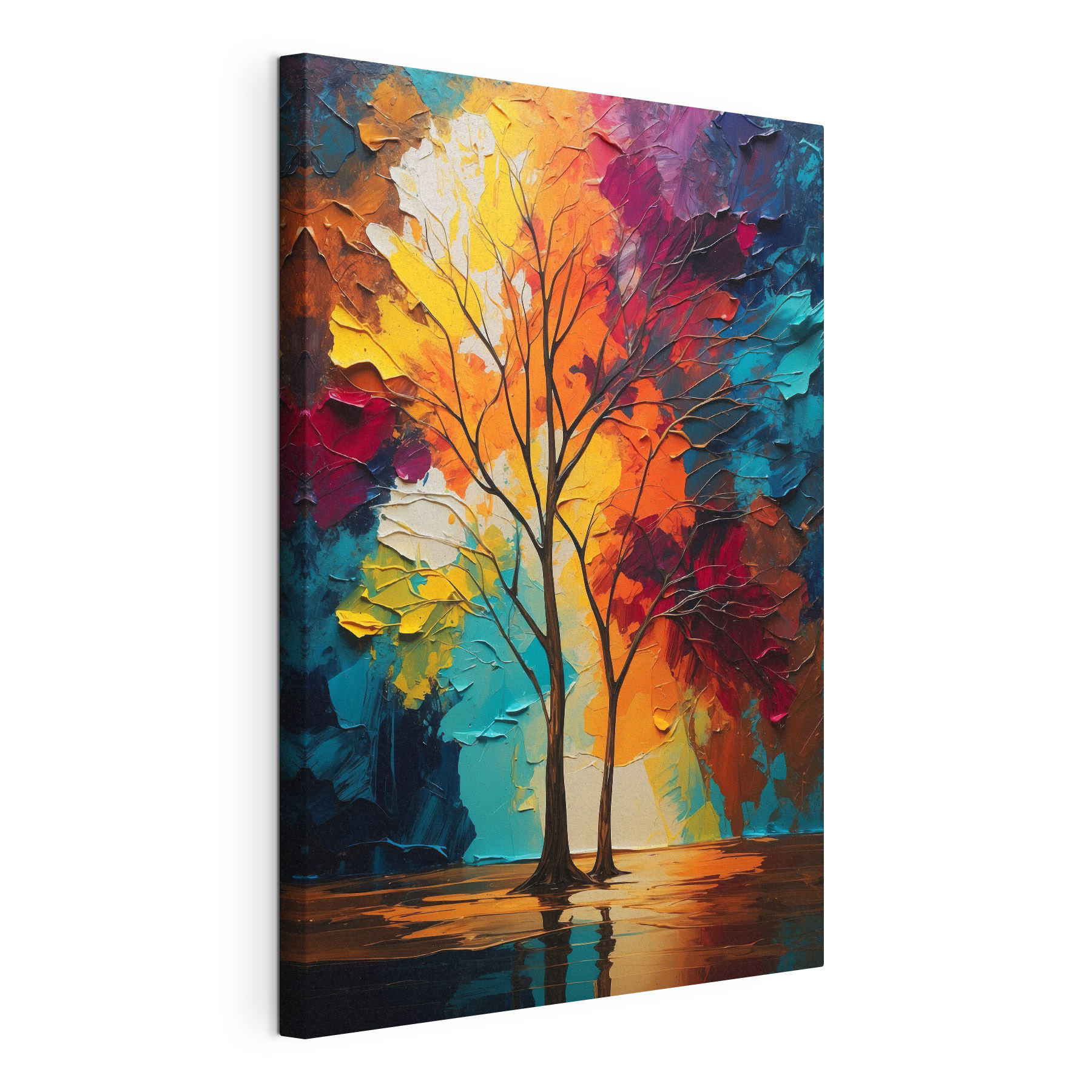 Painting of trees with colorful leaves