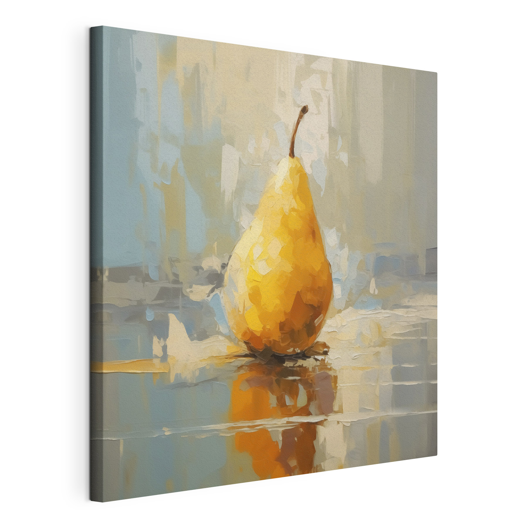 Yellow pear on a reflective surface