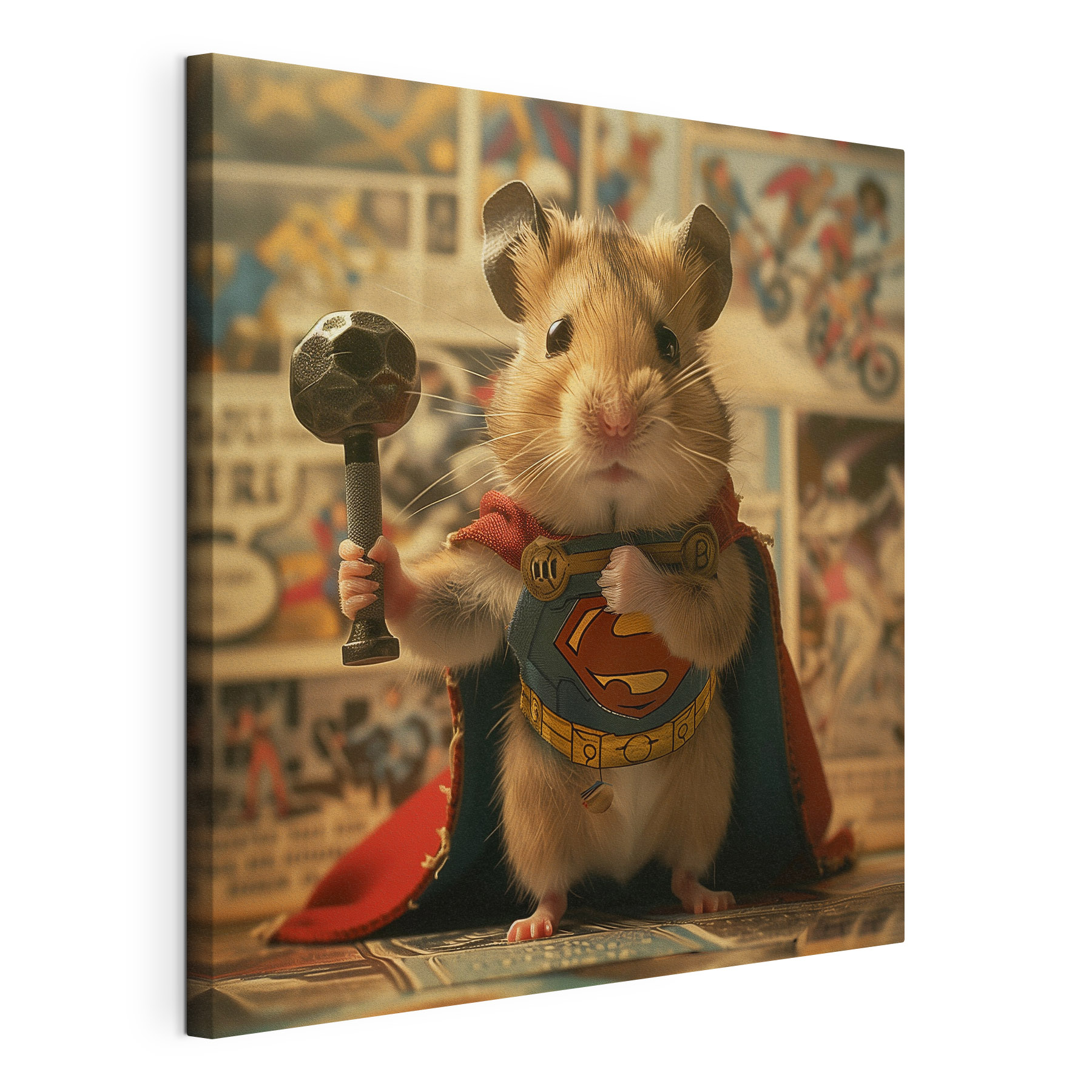 Hamster wearing a cape and holding a hammer Hamster wearing a cape and holding a hammer