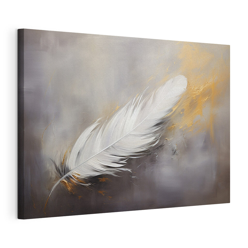 White feather on a grey background White feather on a grey background