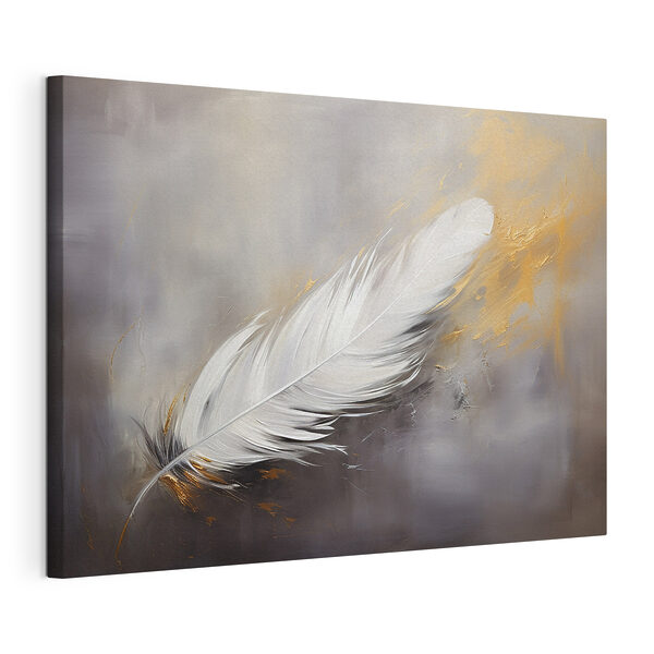 White feather on a grey background White feather on a grey background
