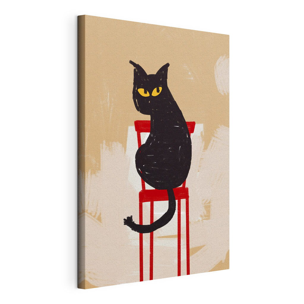 Black cat sitting on a red chair Black cat sitting on a red chair