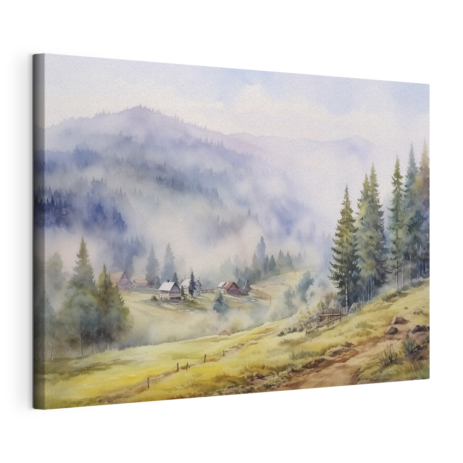 Watercolor painting of a village in the mountains Watercolor painting of a village in the mountains