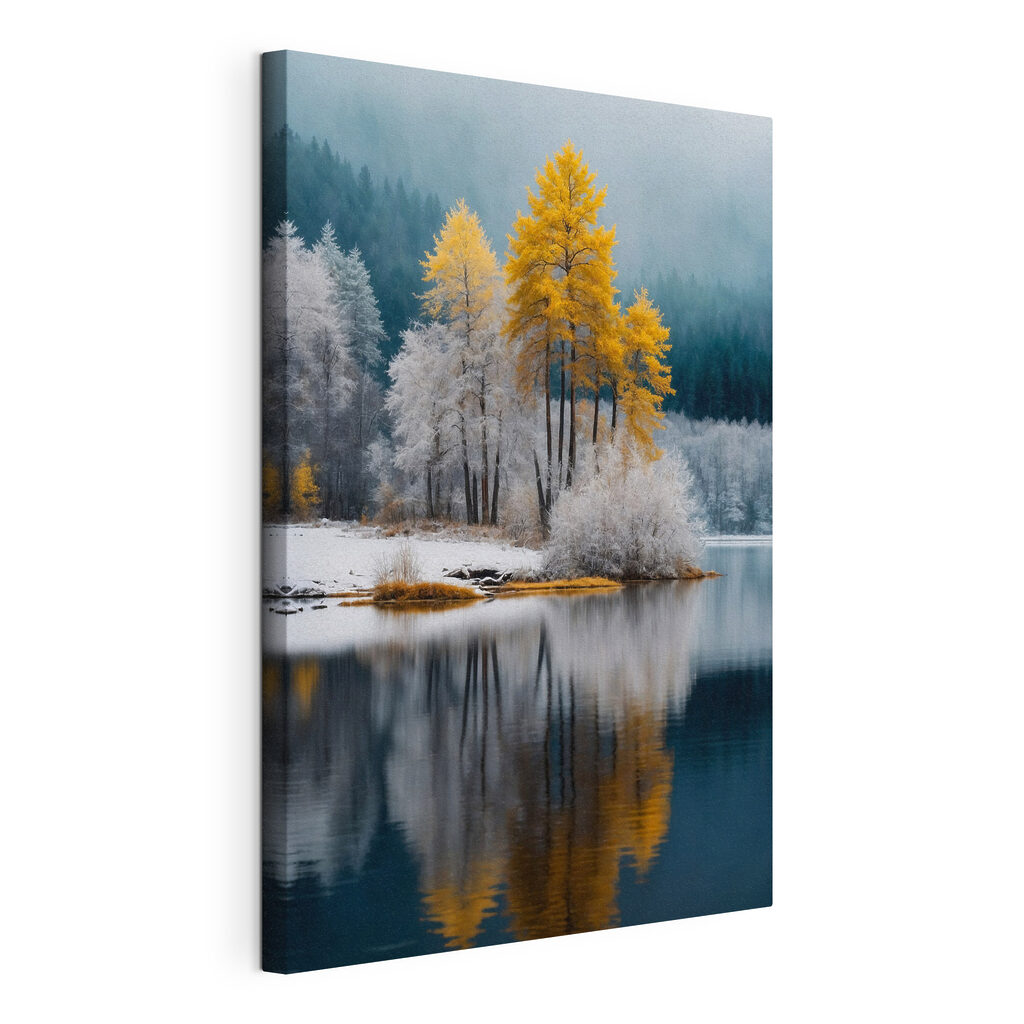 Lake with trees and snow