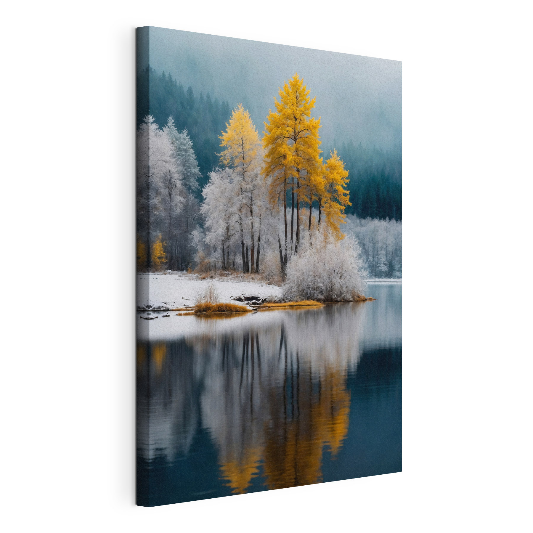 Lake with trees and snow