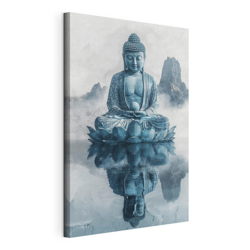 Statue of a person sitting on a lotus flower in water