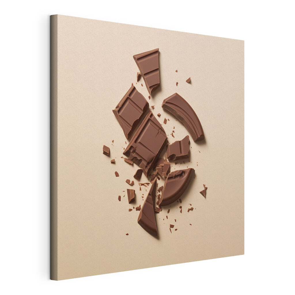 Broken chocolate bar on a pink surface Broken chocolate bar on a pink surface