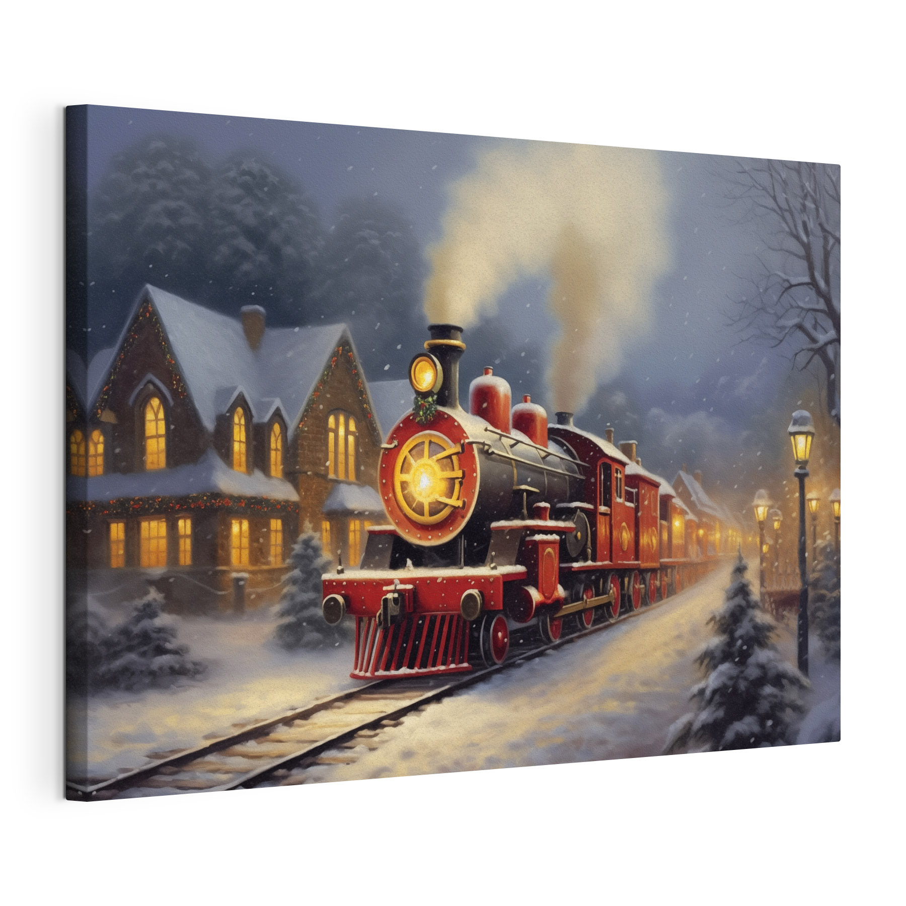 Train on the tracks in the snow