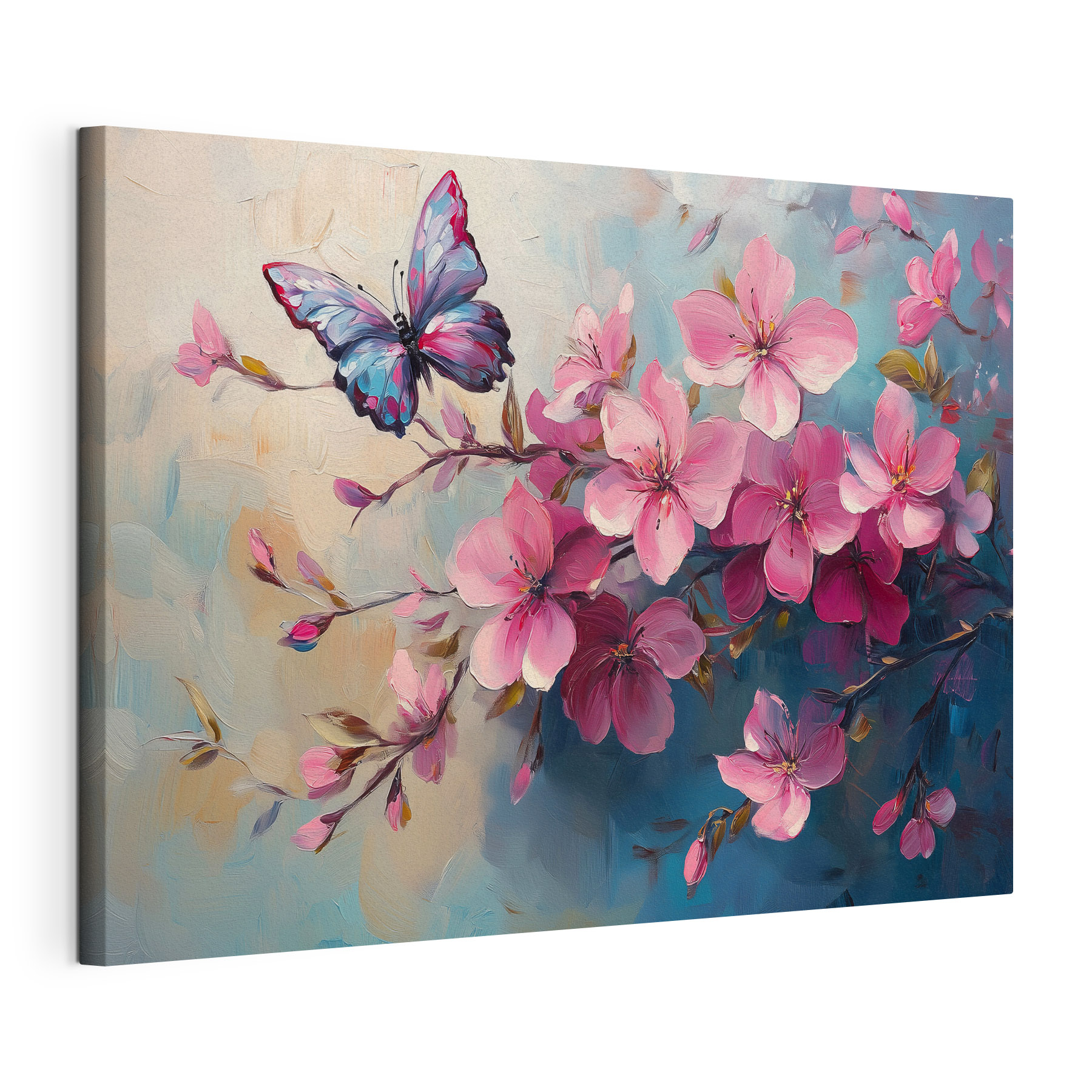 Butterfly on a branch of pink flowers Butterfly on a branch of pink flowers