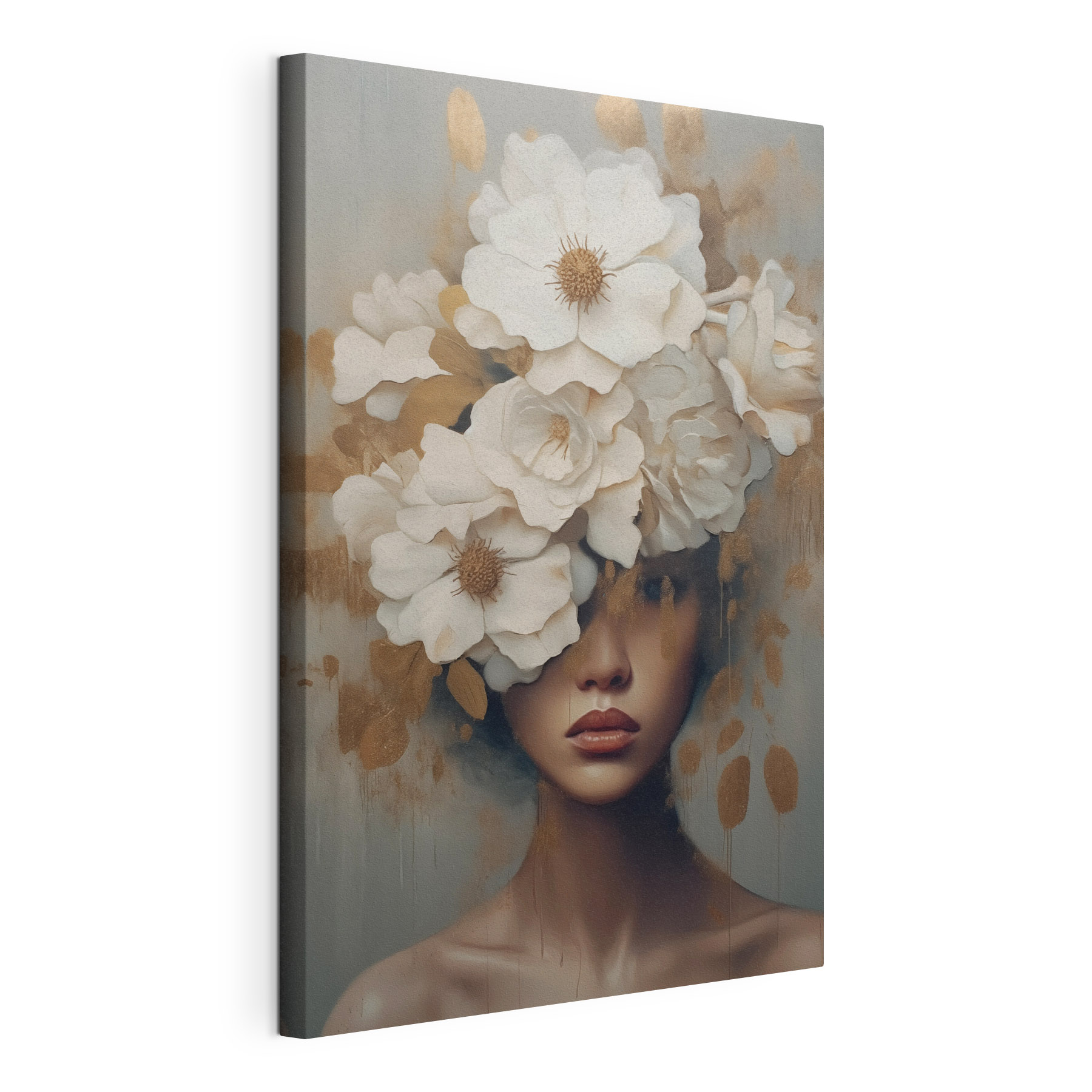 Painting of a woman with flowers on her head Painting of a woman with flowers on her head
