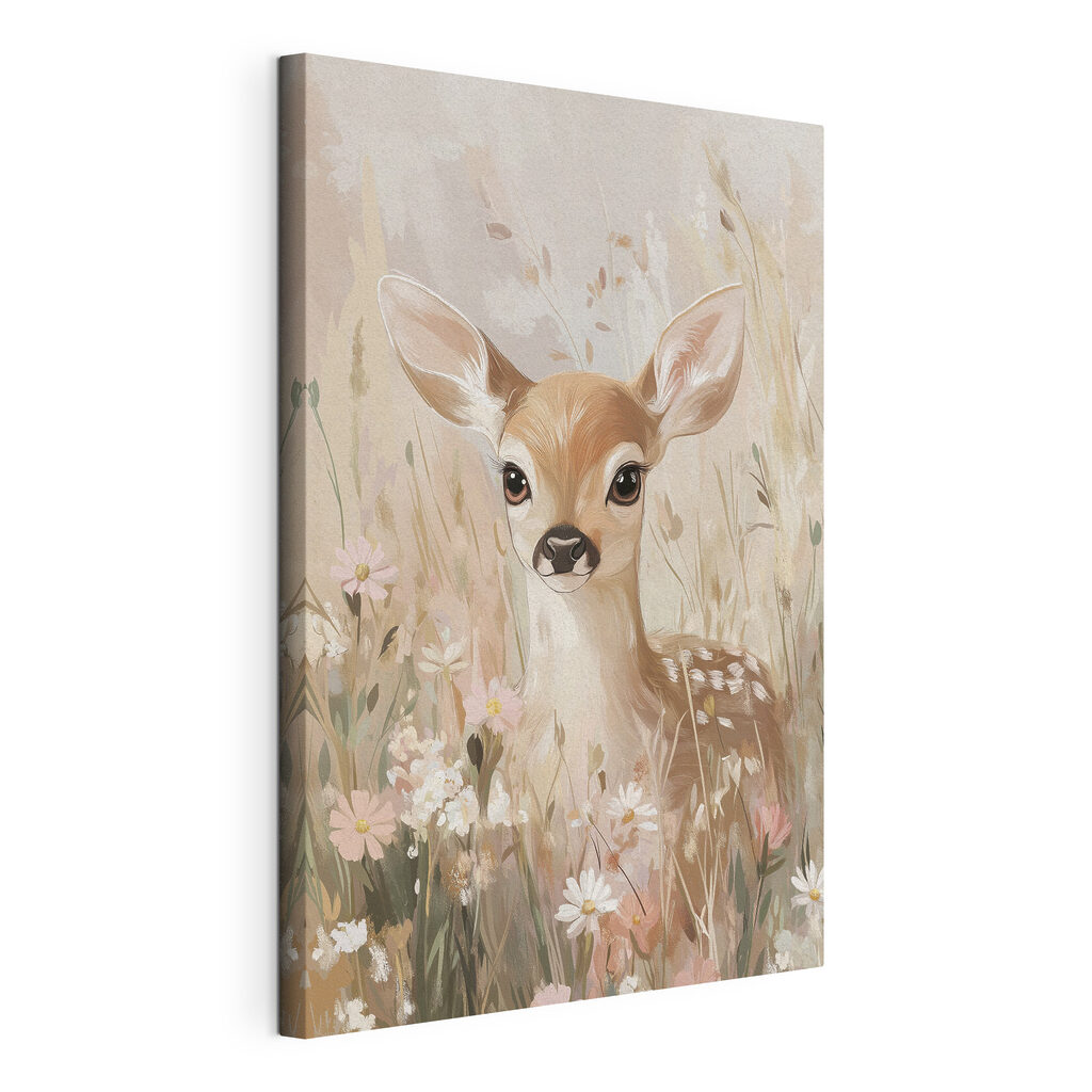 Painting of a deer in a field of flowers