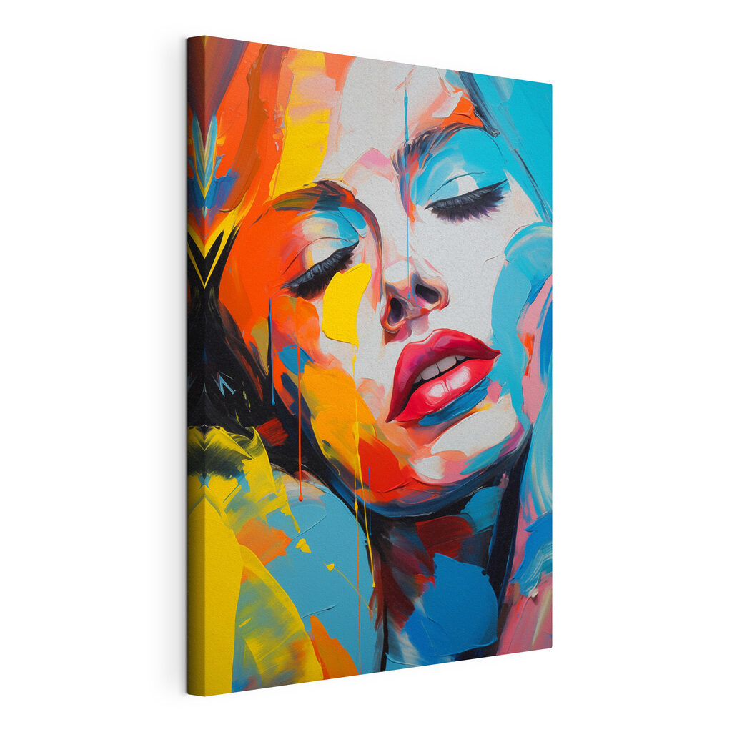 Painting of a woman with colorful paint on her face Painting of a woman with colorful paint on her face