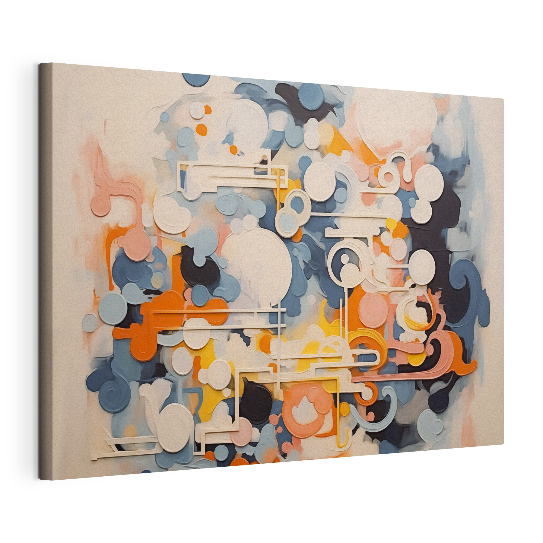 Colorful art piece with white lines and circles Colorful art piece with white lines and circles