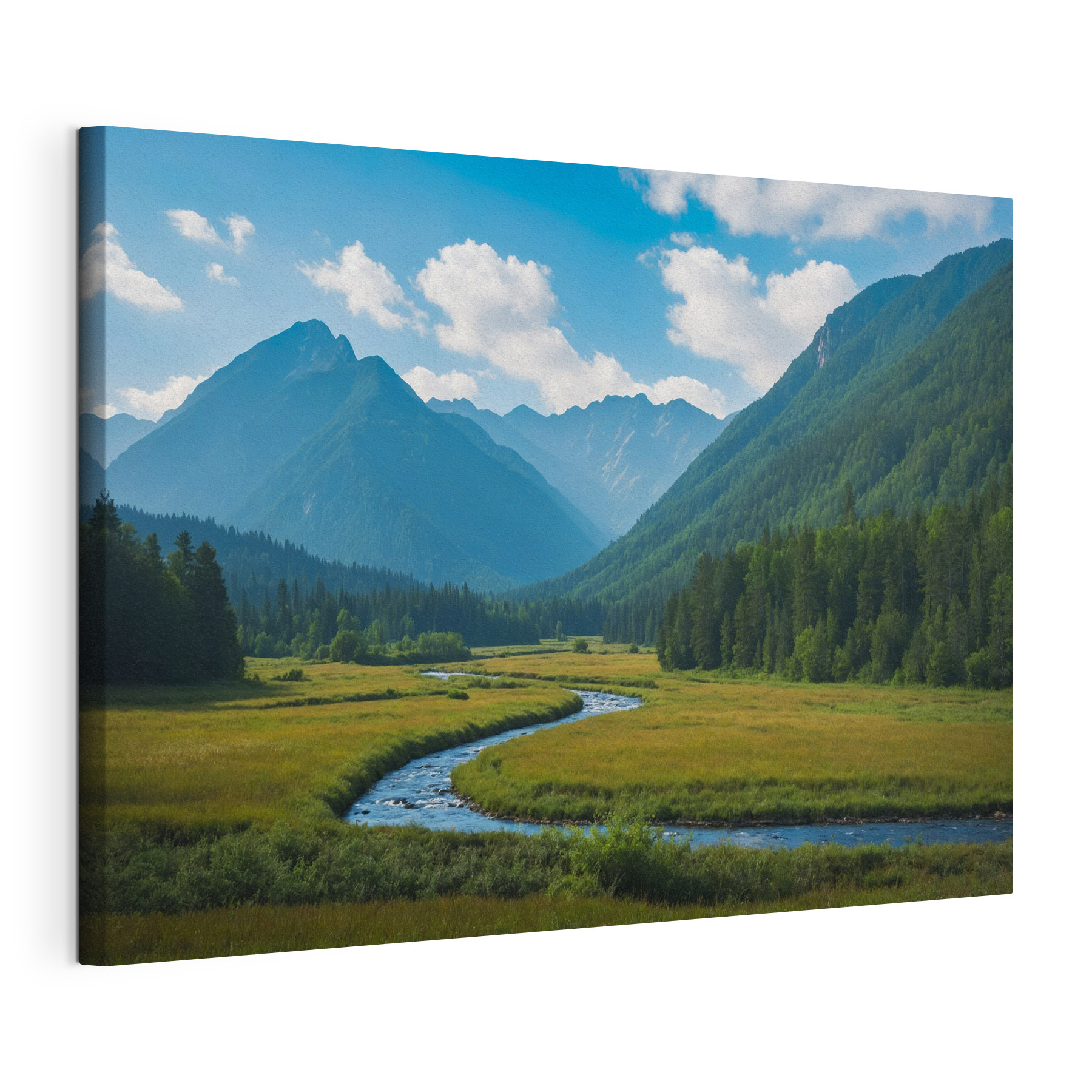 River running through a valley with mountains in the background