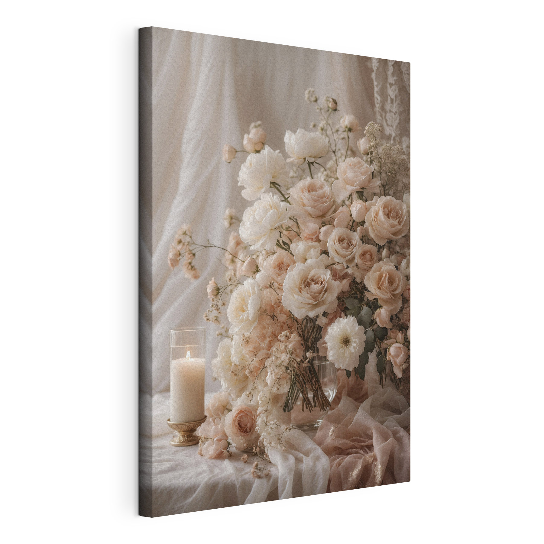 Vase of flowers and a candle