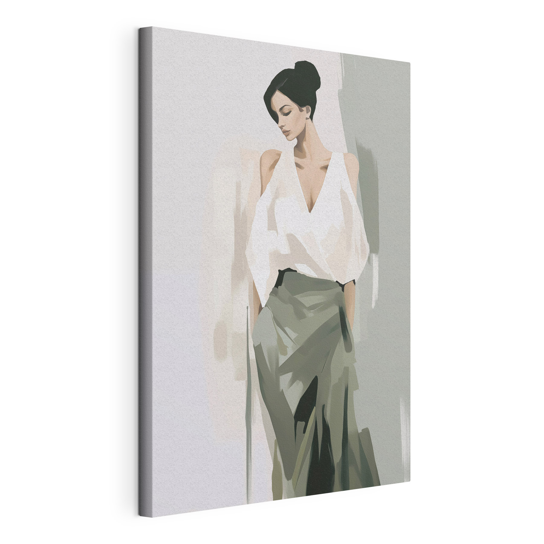 Woman in a white shirt and green skirt Woman in a white shirt and green skirt