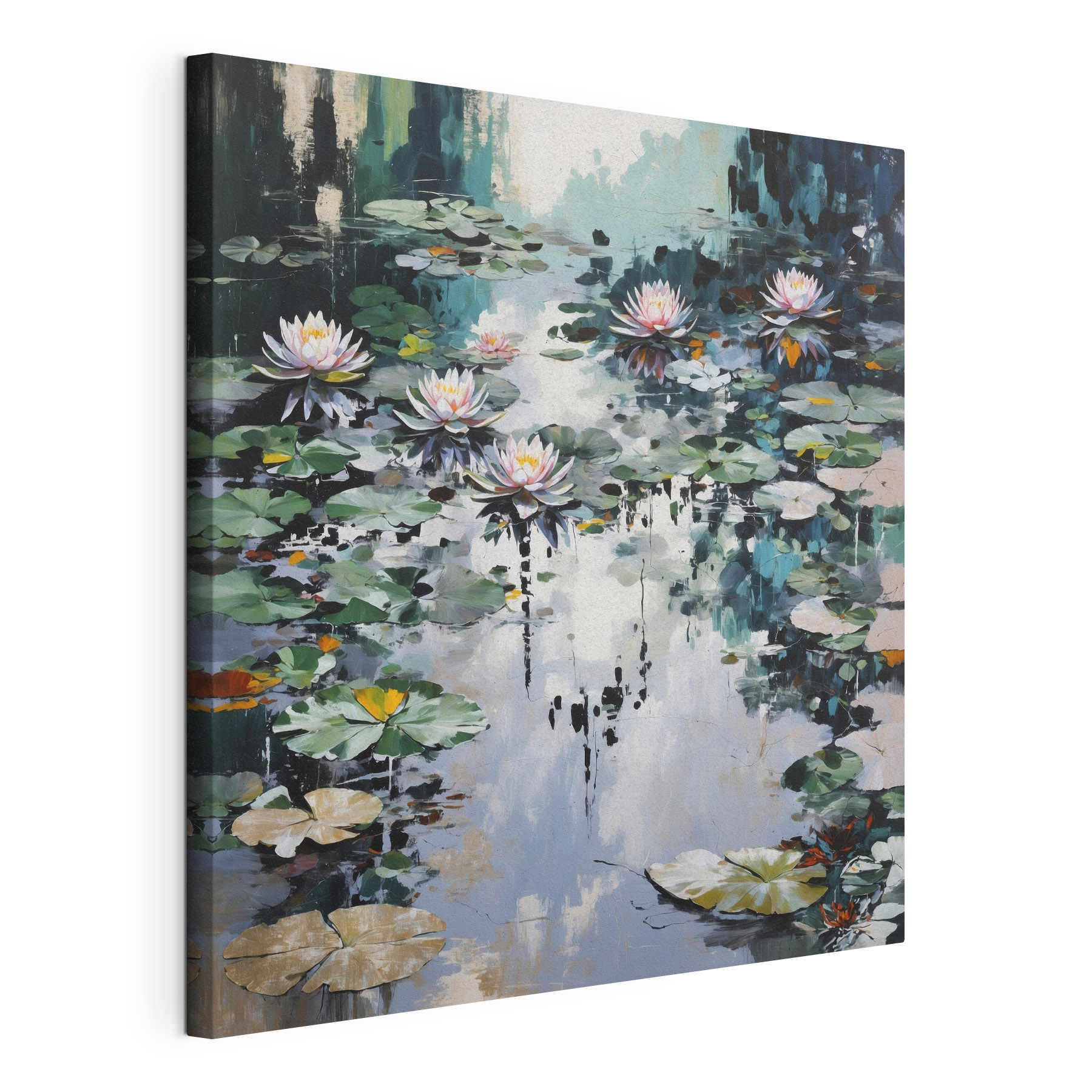 Painting of lily pads and flowers