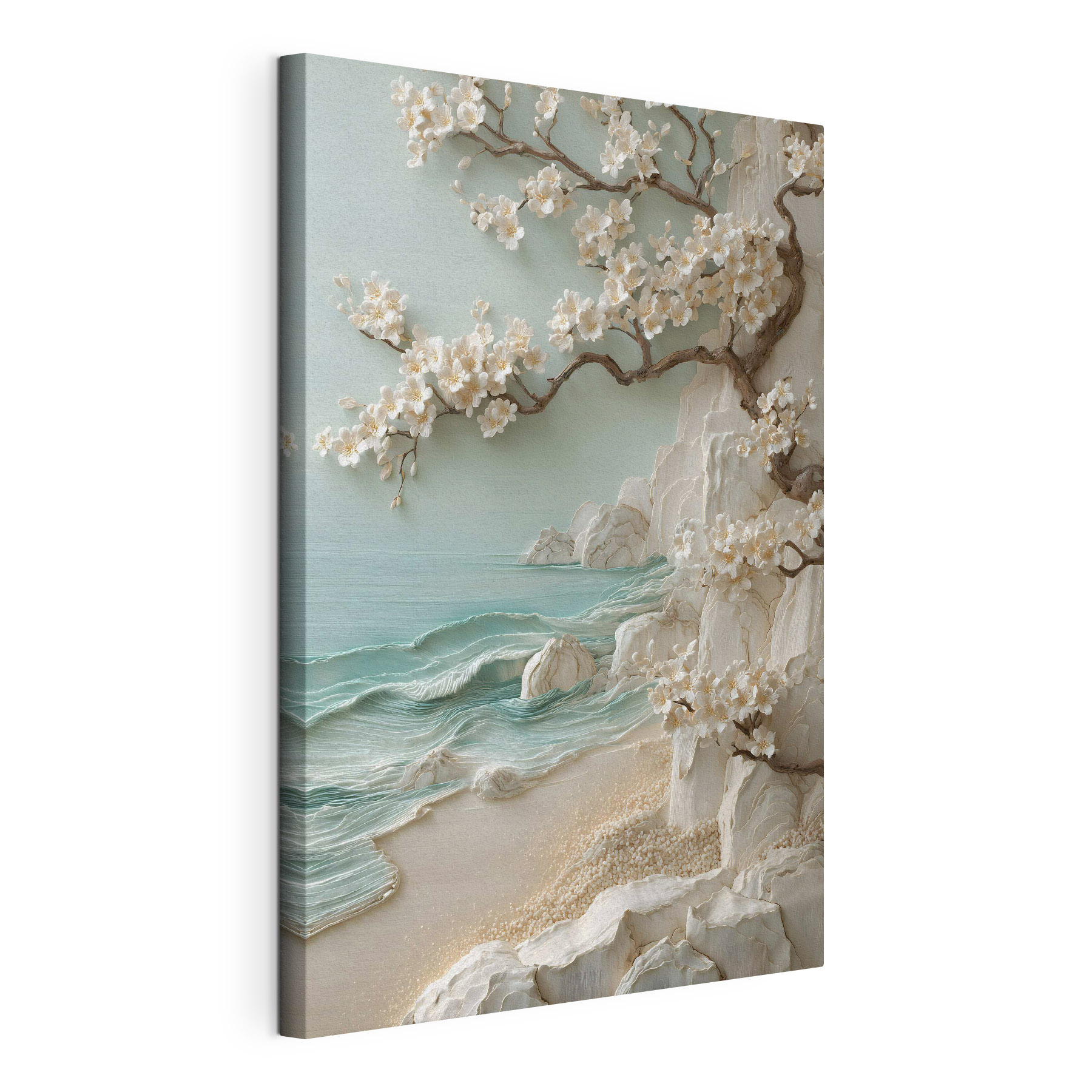 Tree with white flowers on a beach