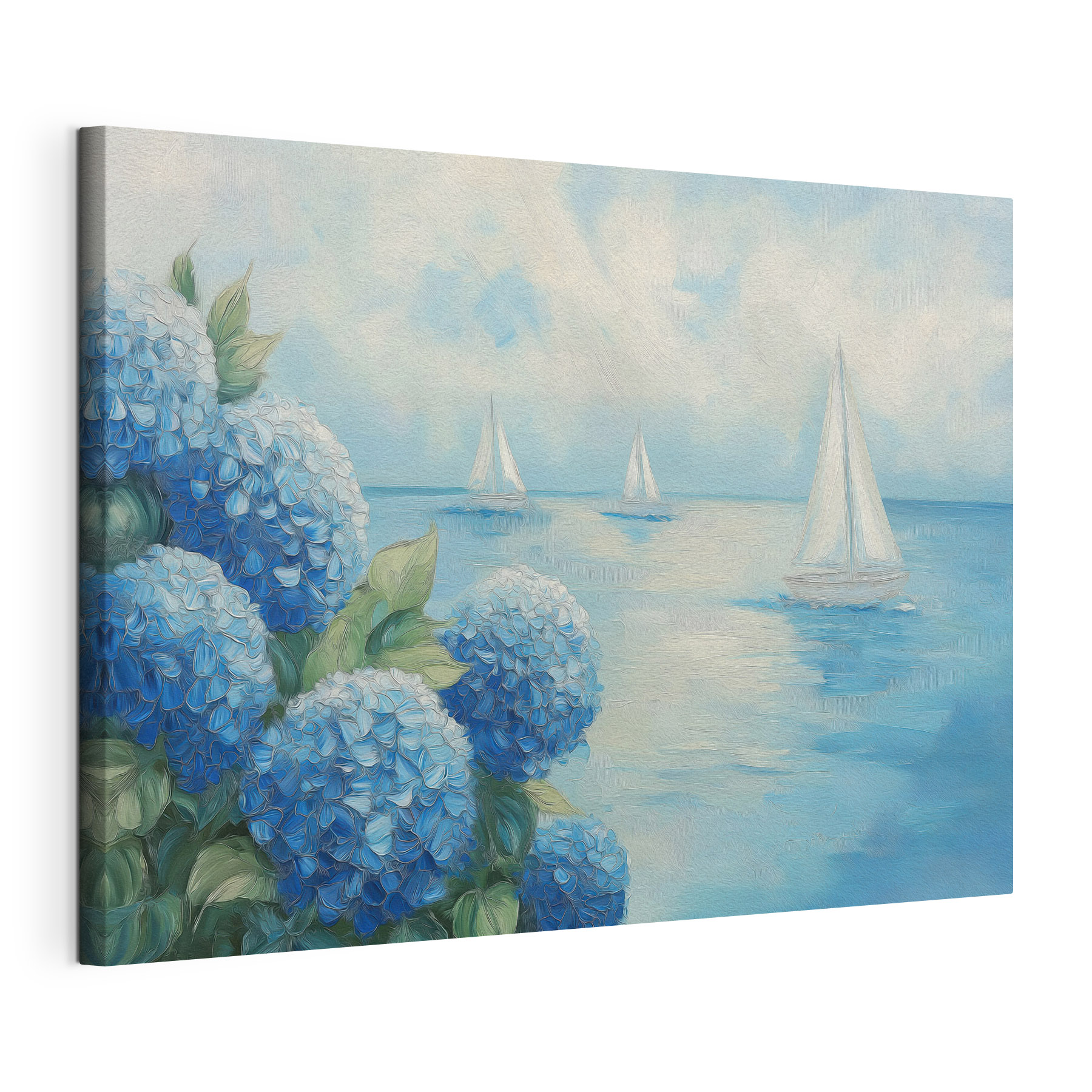 Painting of flowers and sailboats in the water