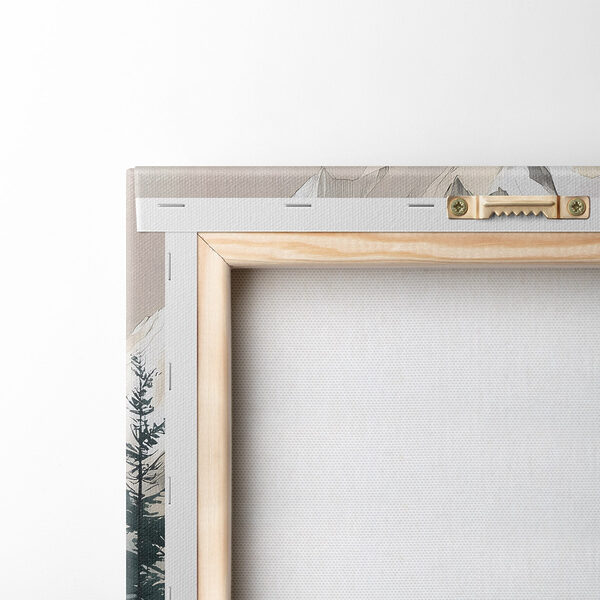 Painting of a mountain with trees and flowers