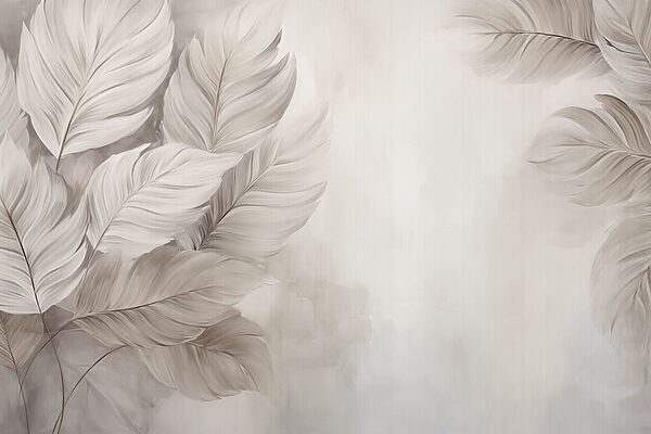 White feathers on a white background