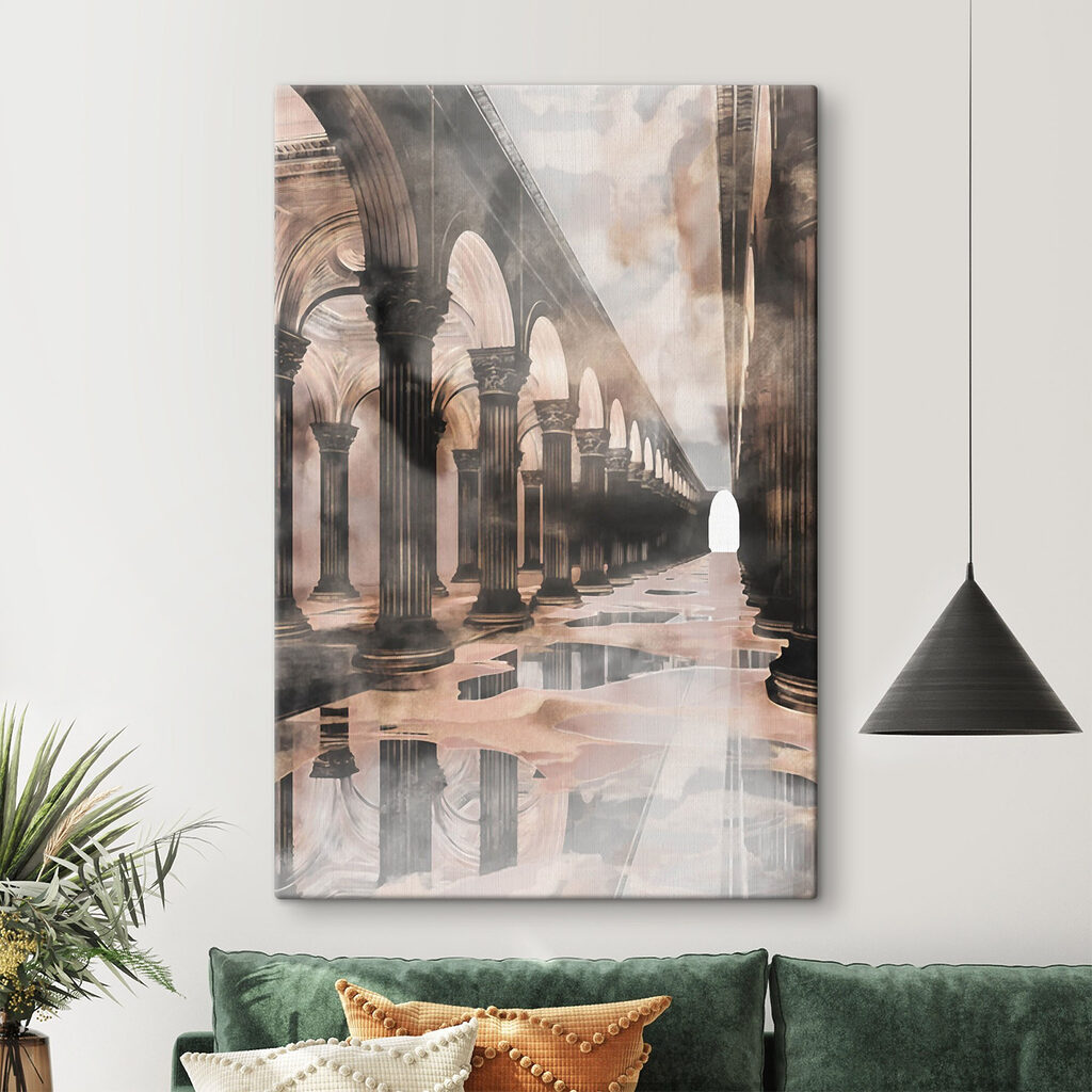 Long hallway with columns and arches