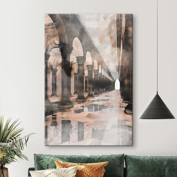 Long hallway with columns and arches