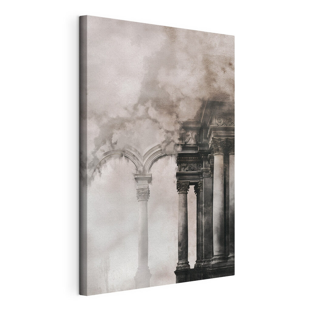Building with columns and smoke