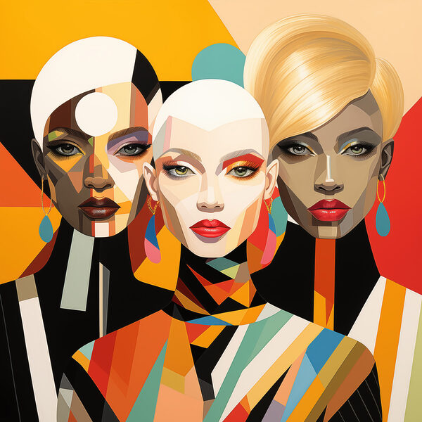Group of women with different colored faces Group of women with different colored faces