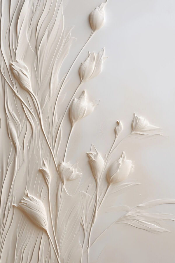 White flower art on a white surface White flower art on a white surface