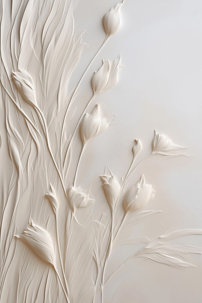 White flower art on a white surface White flower art on a white surface
