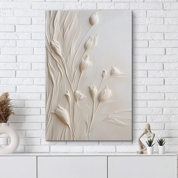 White flower art on a white surface White flower art on a white surface