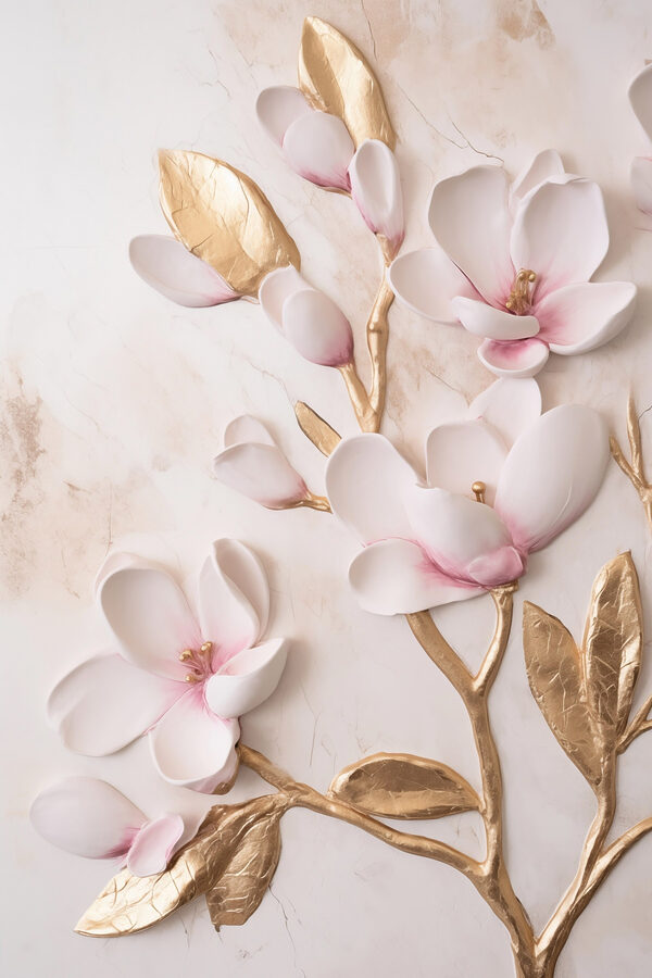 White and pink flowers on a marble surface White and pink flowers on a marble surface