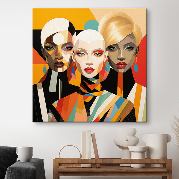 Group of women with different colored faces Group of women with different colored faces