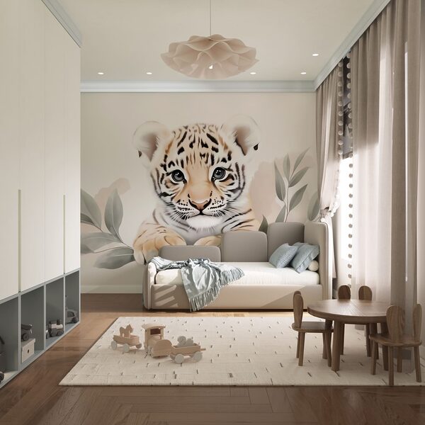Tygří mládě s listy