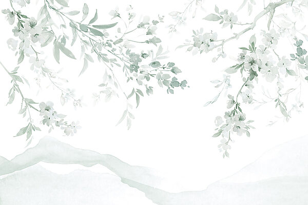 Painting of a tree branch with white flowers Painting of a tree branch with white flowers
