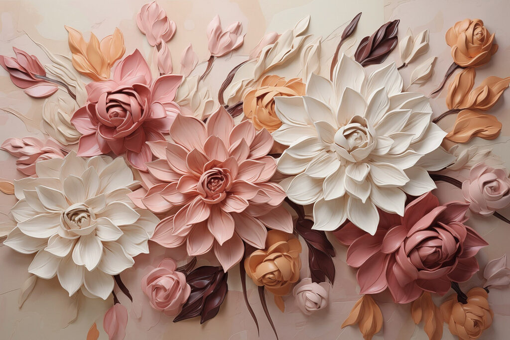 Group of flowers on a wall Group of flowers on a wall