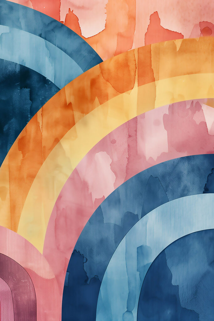 Colorful art piece with a rainbow