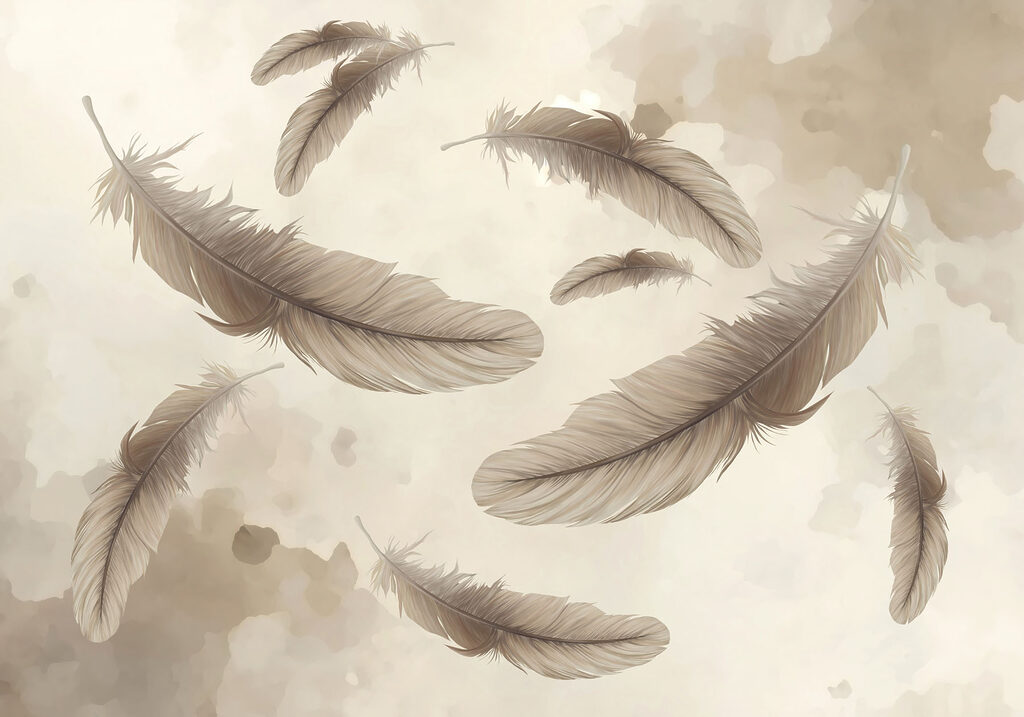 Group of feathers floating in the air