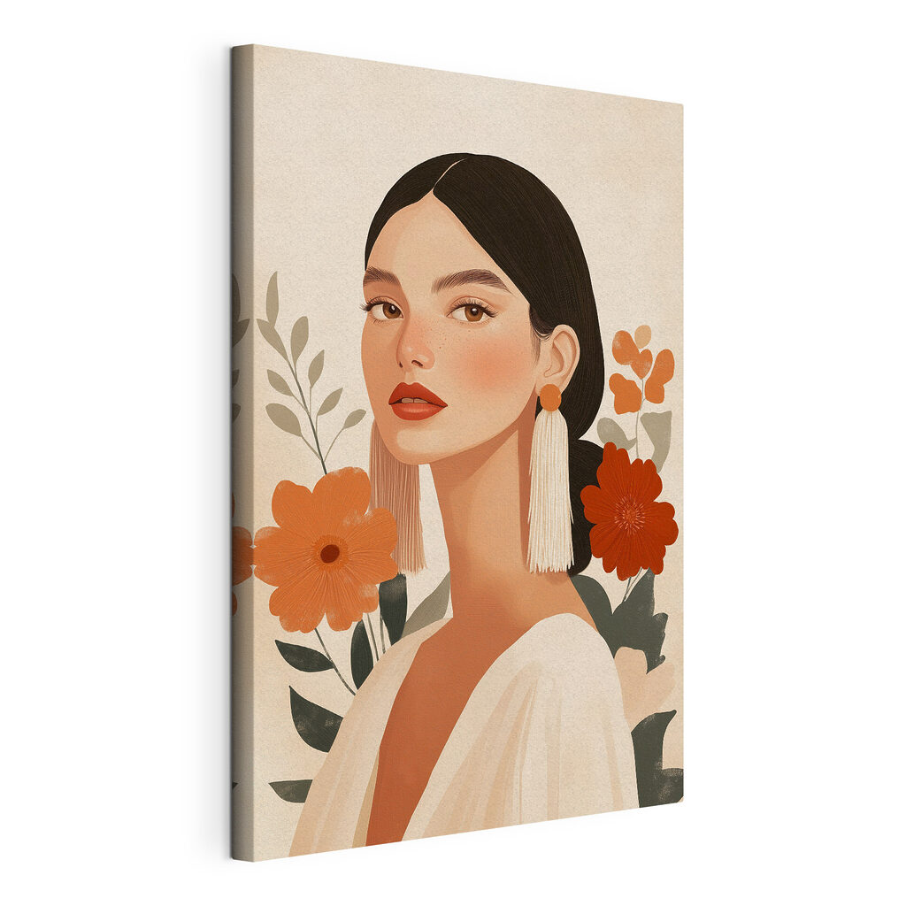 Woman with long earrings and flowers