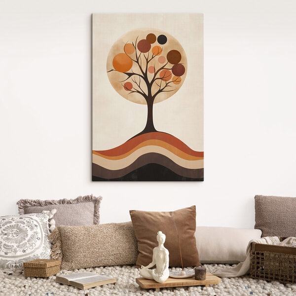 Tree with orange circles and a brown and white circle Tree with orange circles and a brown and white circle