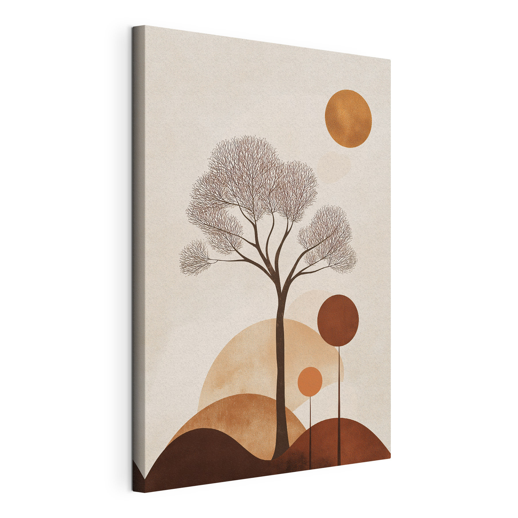 Tree with brown circles and a white background