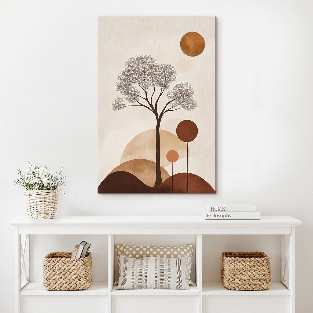 Tree with brown circles and a white background