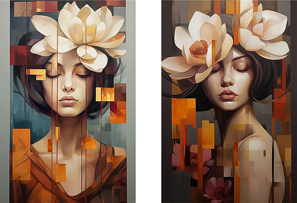 Collage of a woman with flowers in her hair Collage of a woman with flowers in her hair