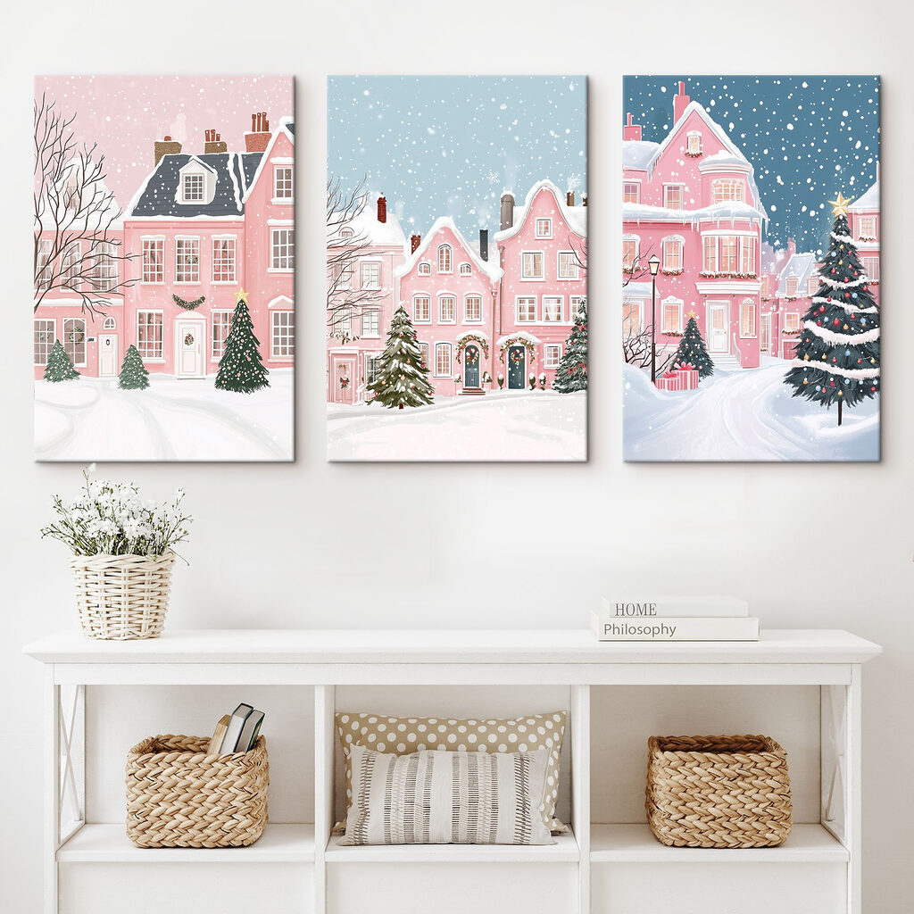 Collage of houses in snow