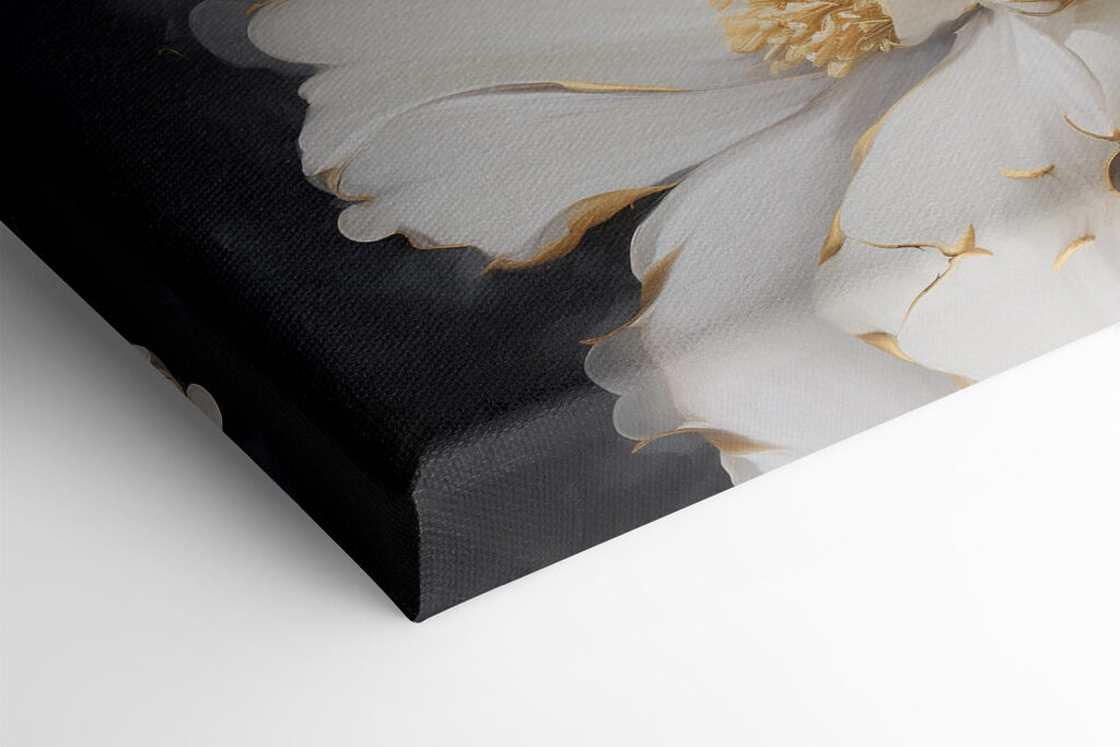 Two paintings of flowers on a black background