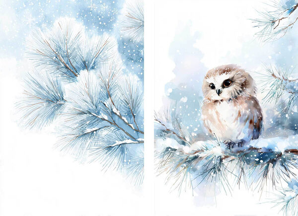 Painting of an owl on a branch