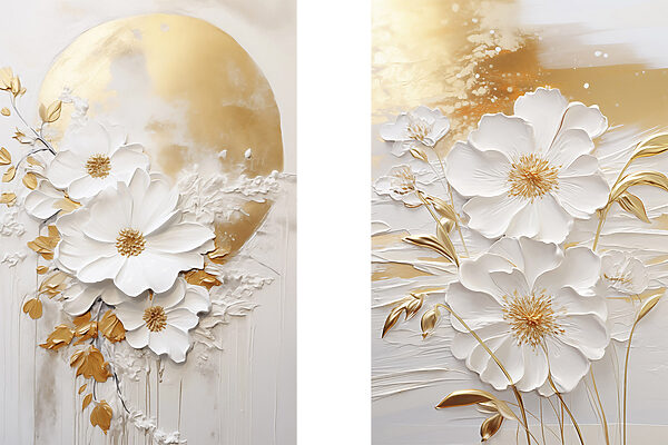 Painting of flowers and a moon