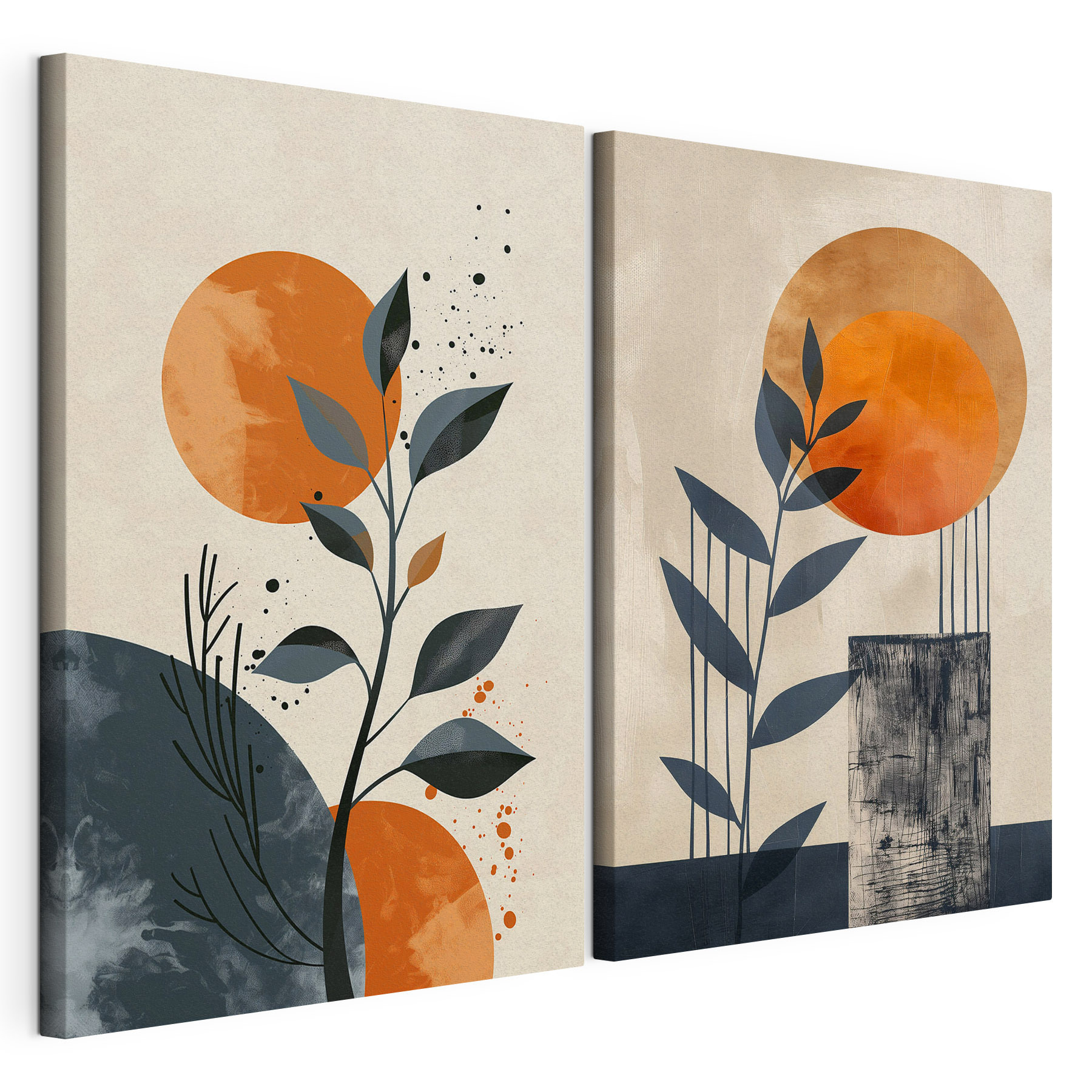 Two paintings of plants and sun