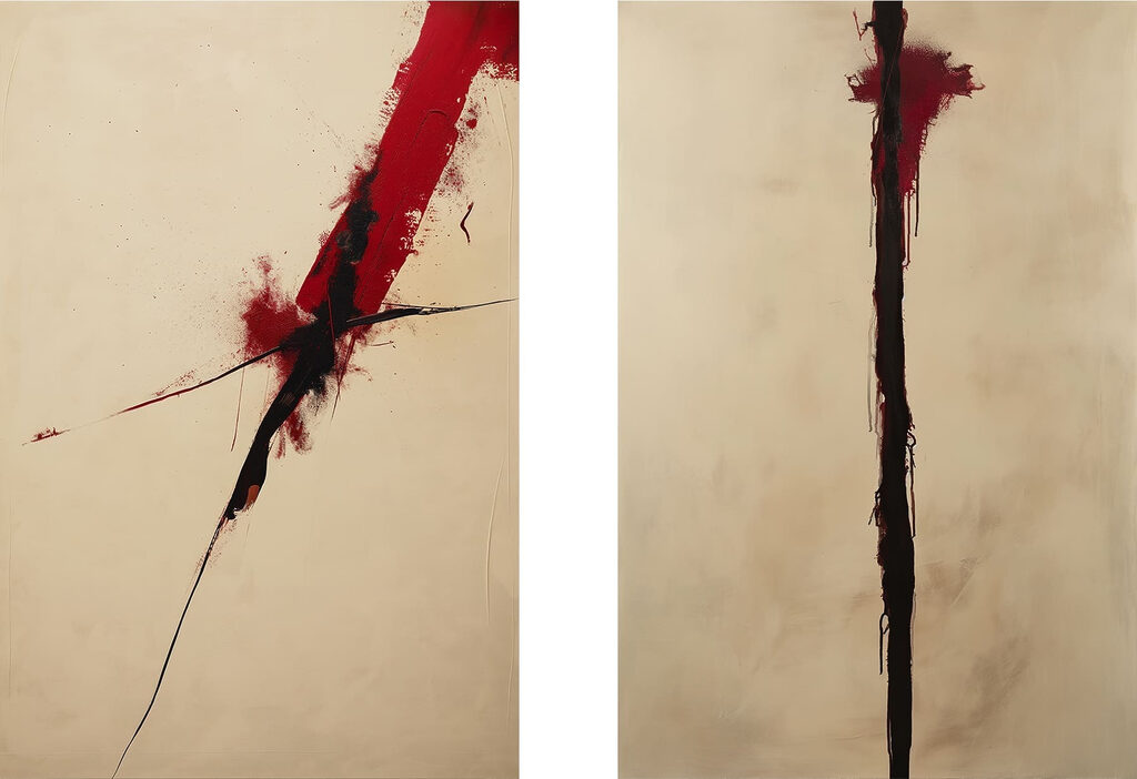Painting of a red and black line